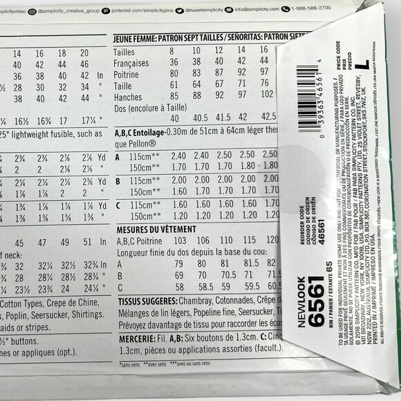 UNCUT NEW LOOK Sewing Pattern 6561 Misses Women Ladies Shirts, Blouse, Top 8-20 - Picture 11 of 11